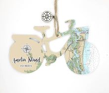 Load image into Gallery viewer, Wood Bicycle Ornament with Map Custom Location!