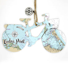 Load image into Gallery viewer, Wood Bicycle Ornament with Map Custom Location!