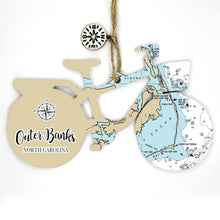 Load image into Gallery viewer, Wood Bicycle Ornament with Map Custom Location!
