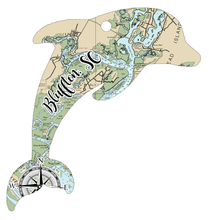 Load image into Gallery viewer, Wood Ornament - Dolphin Shape - Custom Map Location
